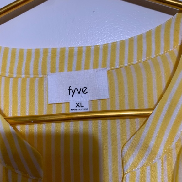 Fyve yellow and white striped ombré blouse with roll-tab sleeves XL - Picture 3 of 5